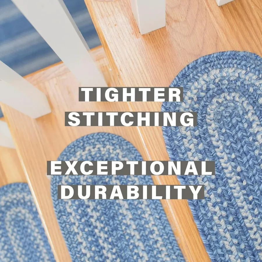 데님 주트 브레이디드 계단 매트 목재 계단용 컨트리 코스탈 데코 세트 13개 블루 8x28 직사각형 계단용 러그 쉽게 청소 가능