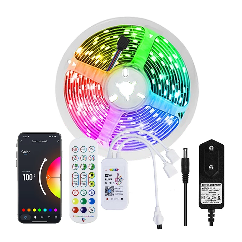 Bandes lumineuses LED intelligentes, contrôle Bluetooth WiFi, 12V RGB 5050, bande LED à changement de couleur, 10m, non étanche