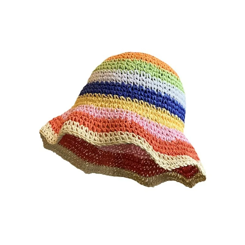 Custom French Lace Raffia Straw Hat Women Summer Beach New Large Brim Sunshade Vacation Hat Hollow Beach Hat