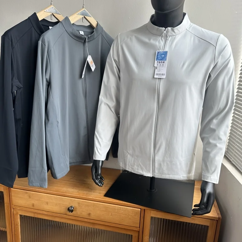 

Мужская легкая куртка с воротником на молнии, однотонная, для активного отдыха, весна-осень, новинка, приталенный крой, из нейлона и спандекса, с длинными рукавами
