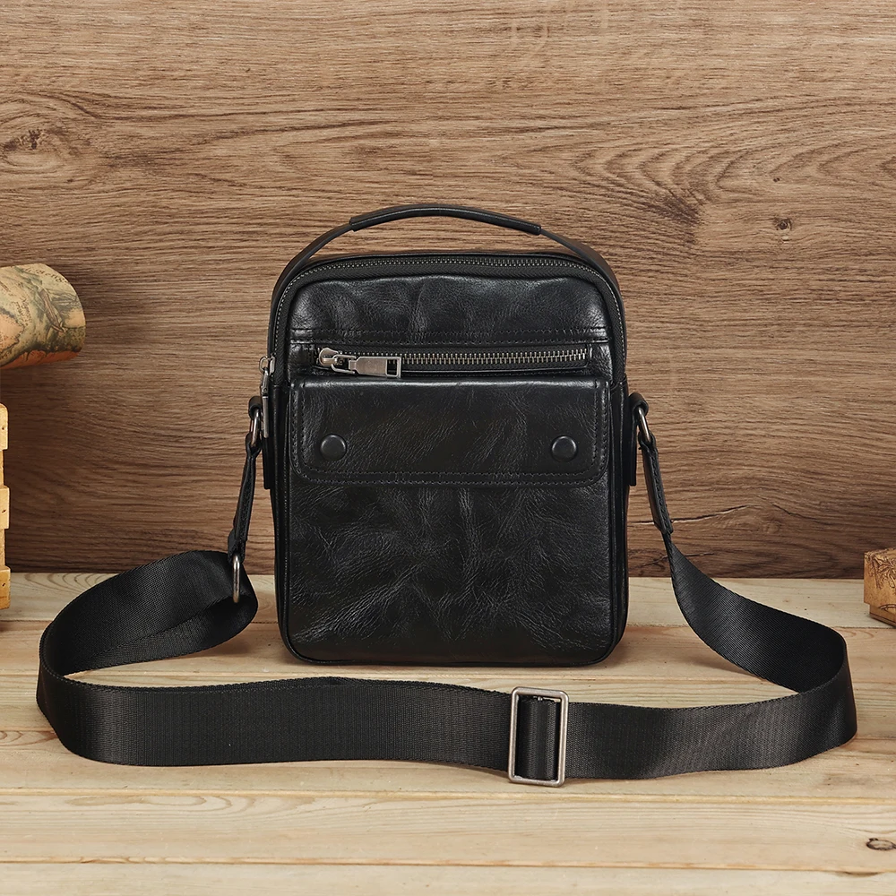 Men's single shoulder leather bag casual mobile phone bag street trend crossbody small bag genuine leather men's bag