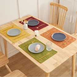 30X46 CM Linen Solid Color Dining Table Mat Fashion Style Western Dining Table Bowl Cup Rectangle Placemats Table Decoration