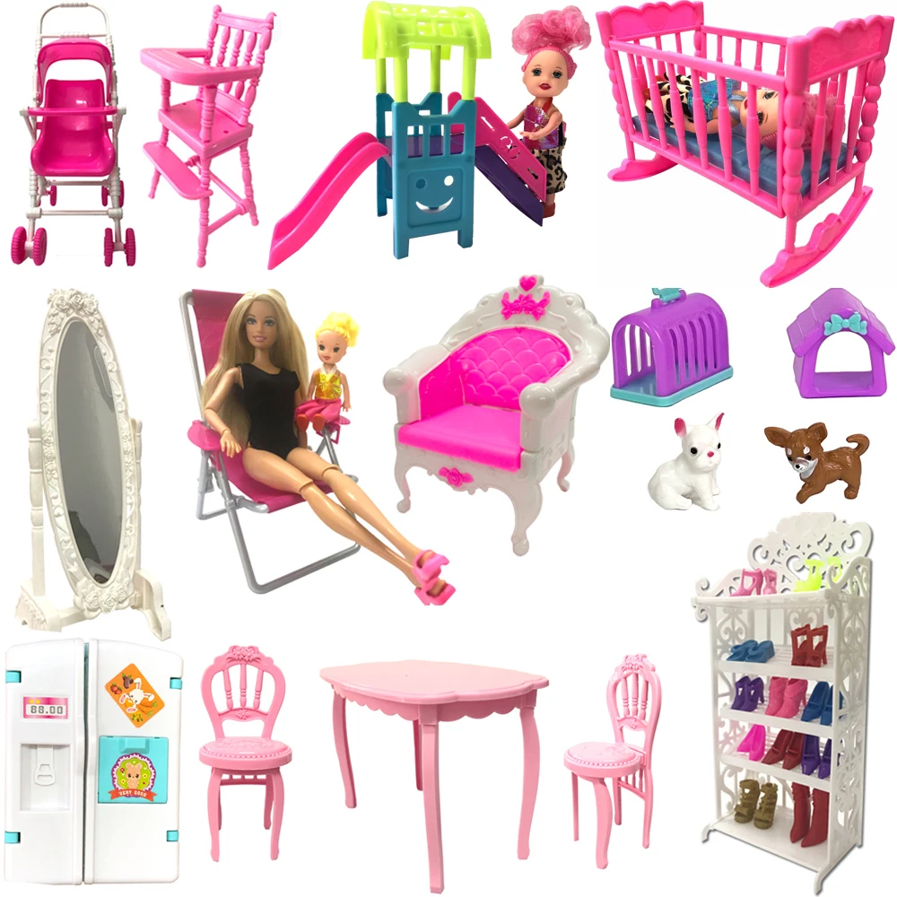 NK Official Mix Doll Furniture for Barbie Dolls Accessories Pretend Play Toys Hangers Shoes Rack for Kelly Dollhouse Toys   JJ