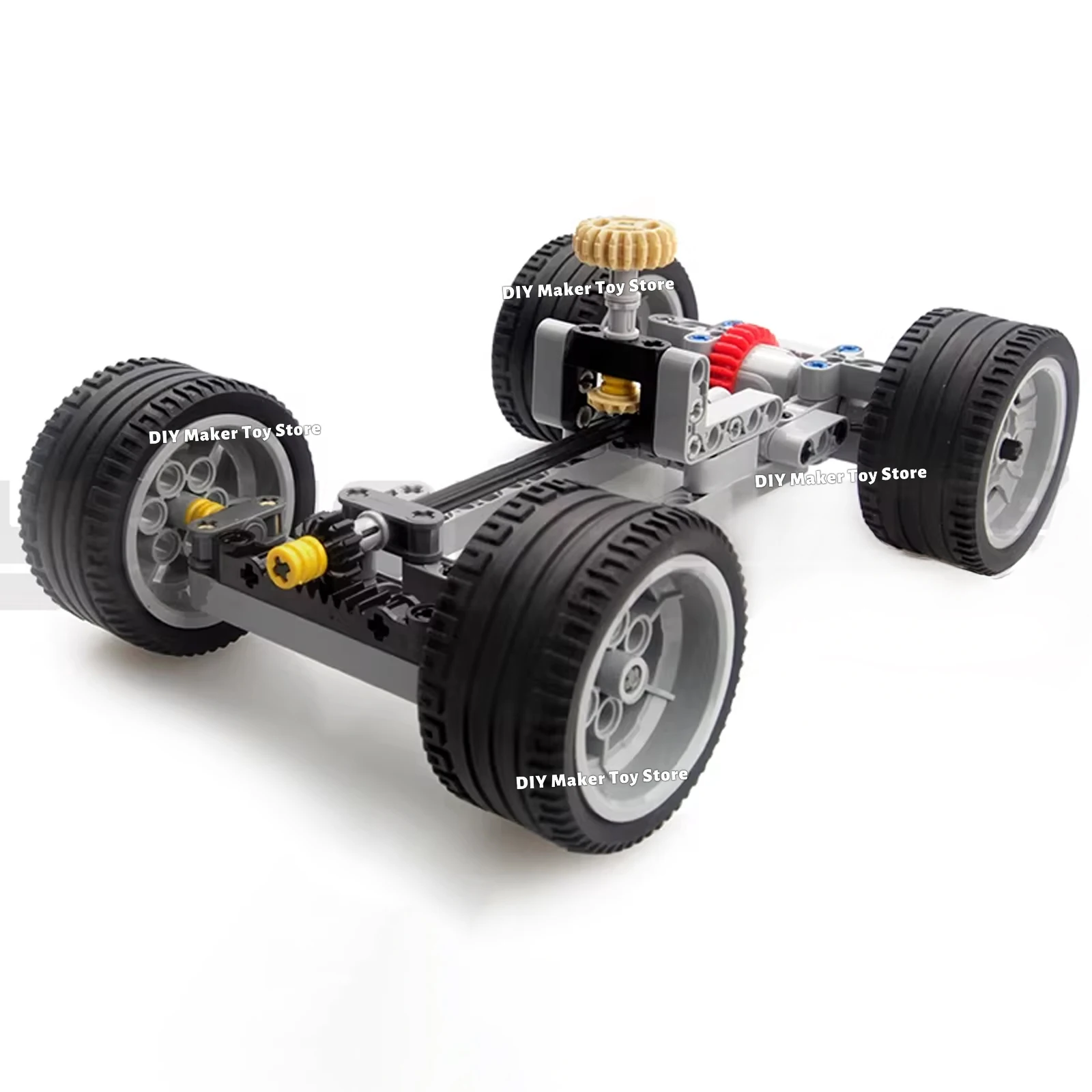 MOC-88745 Modifiable Base Vehicle Chassis Building Blocks Simple Car Chassis with Differential Wheels Steering Adjust Toy Gift