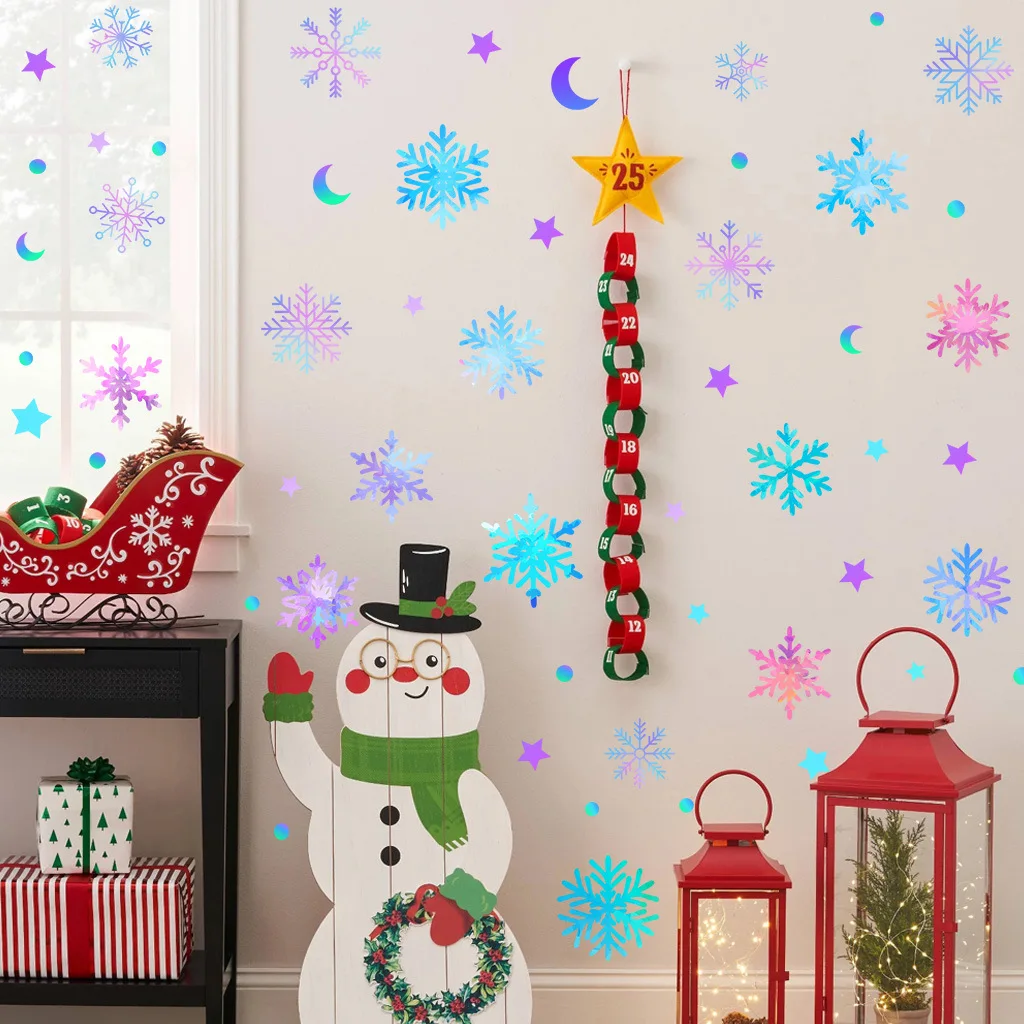 Colorful Luminous Snowflake Window Stickers Christmas Home Room DIY Wall Decals Decoration New Year Glow In The Dark PVC Sticker - Image 5