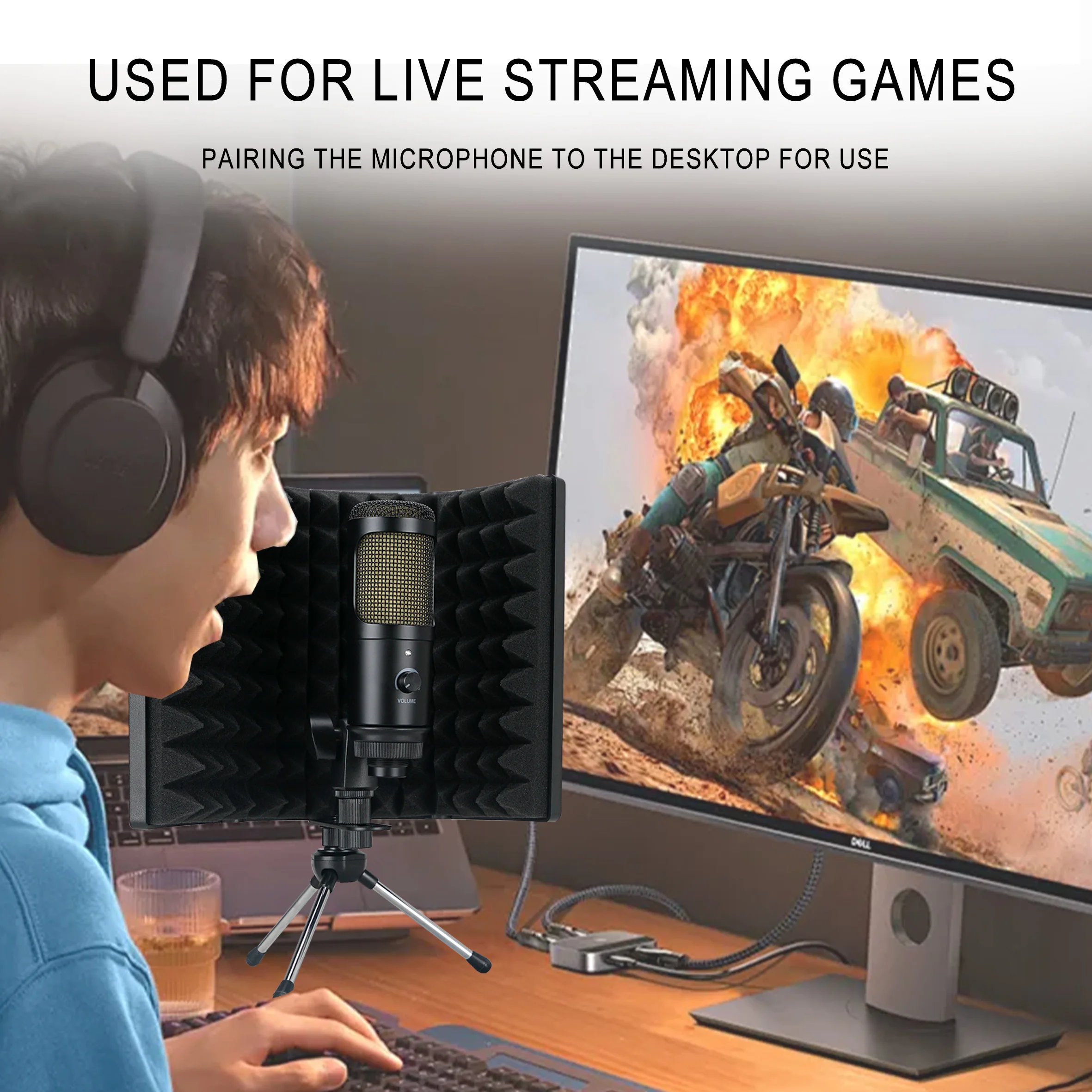 Microphone Isolation Shield, Foldable Mic Shield with Triple Sound Insulation Podcasts, Singing, and Broadcasting