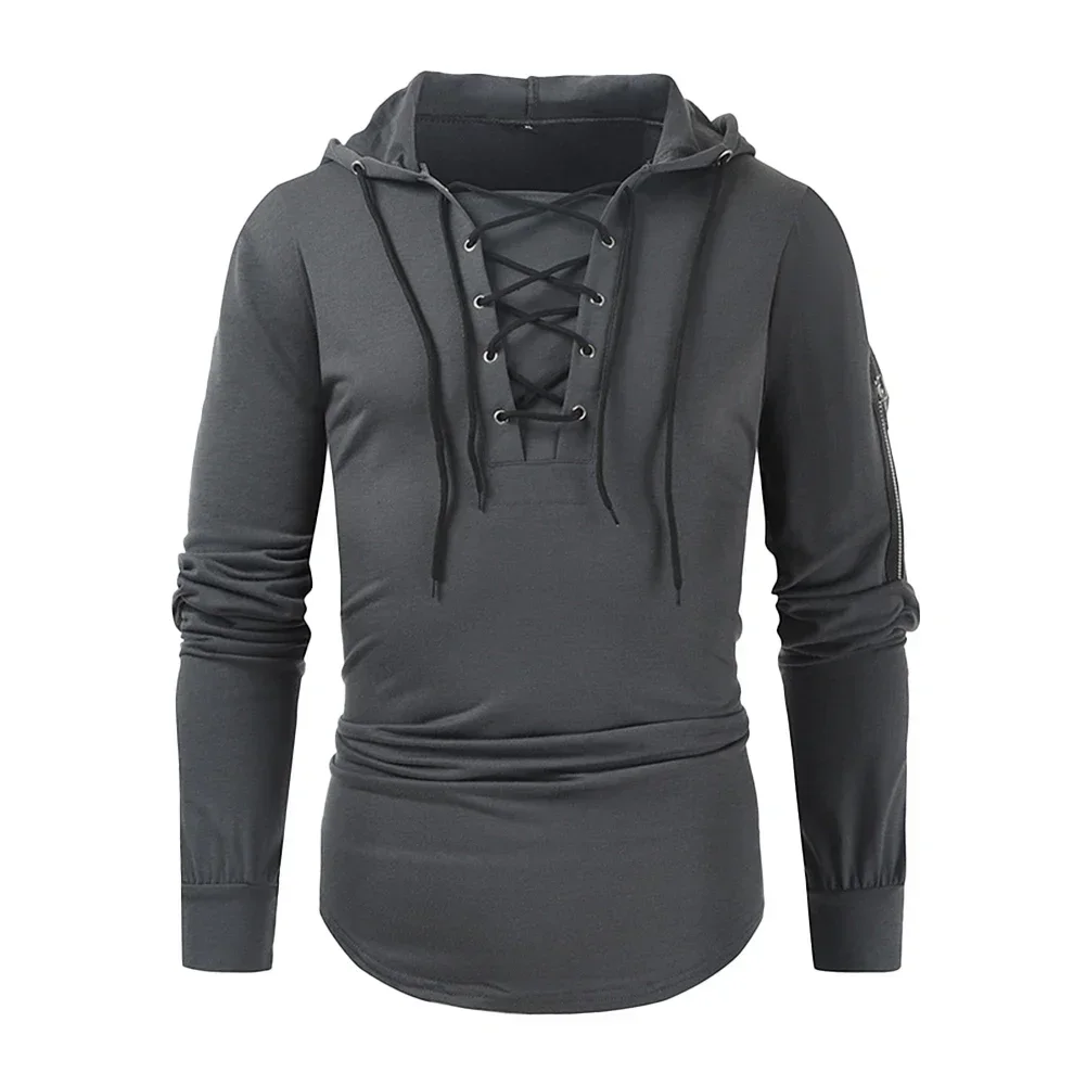 

Новая осенняя мужская одежда, толстовки с капюшоном на шнуровке, однотонный пуловер с длинными рукавами, уличная одежда, мужские топы