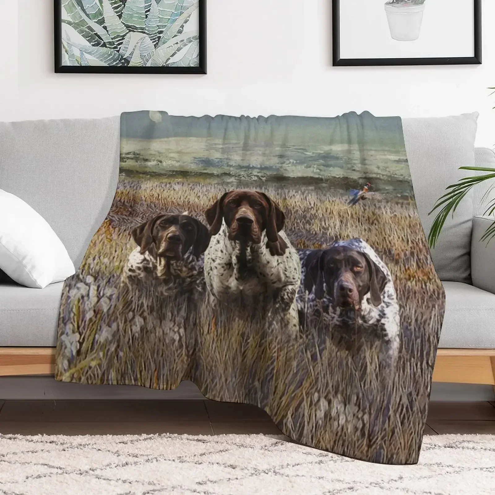 German shorthaired pointers on point Throw Blanket Camping valentine gift ideas Picnic Blankets