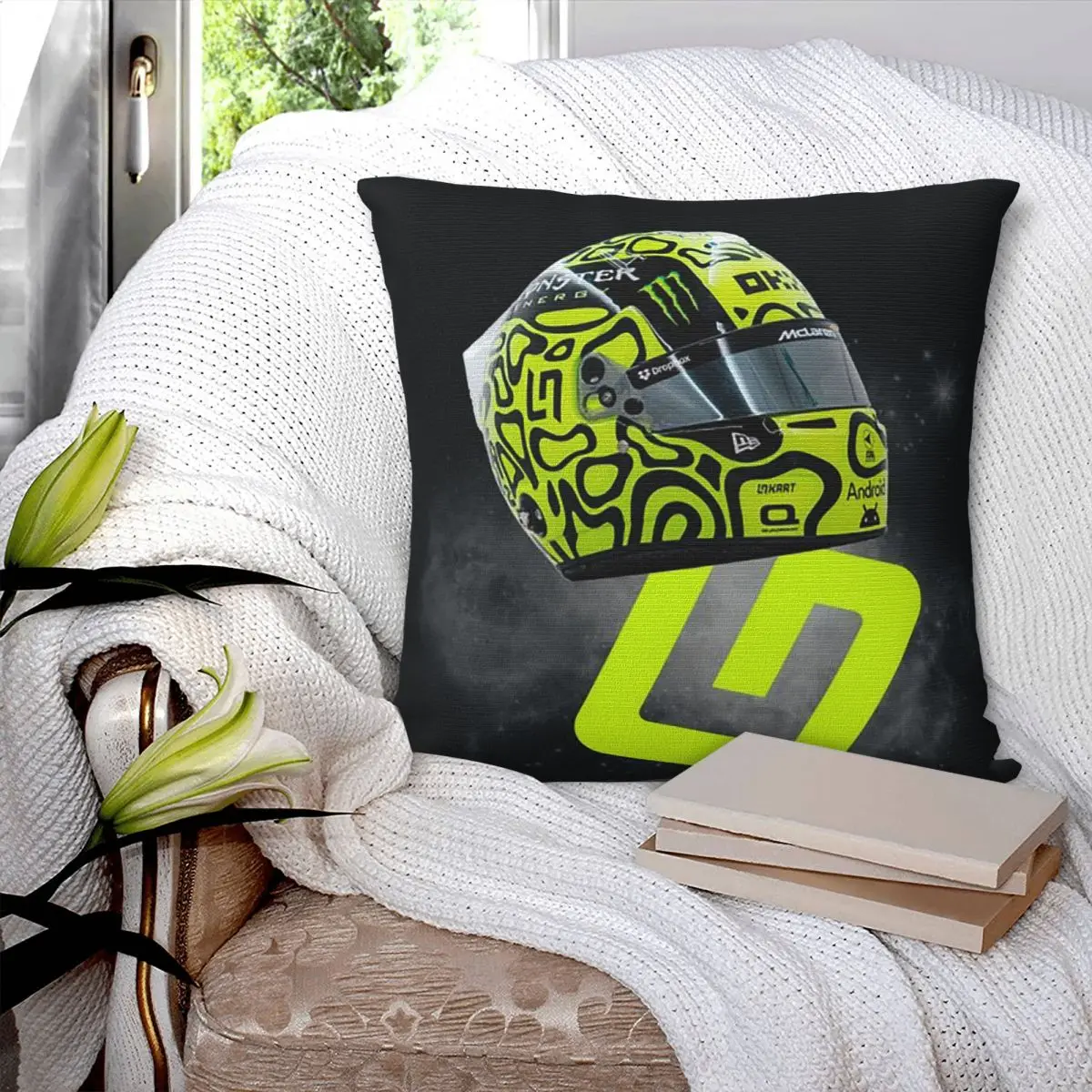 غطاء وسادة مربع من Lando Norris غطاء وسادة من البوليستر بسحاب ديكور مريح لغرفة المعيشة المنزلية