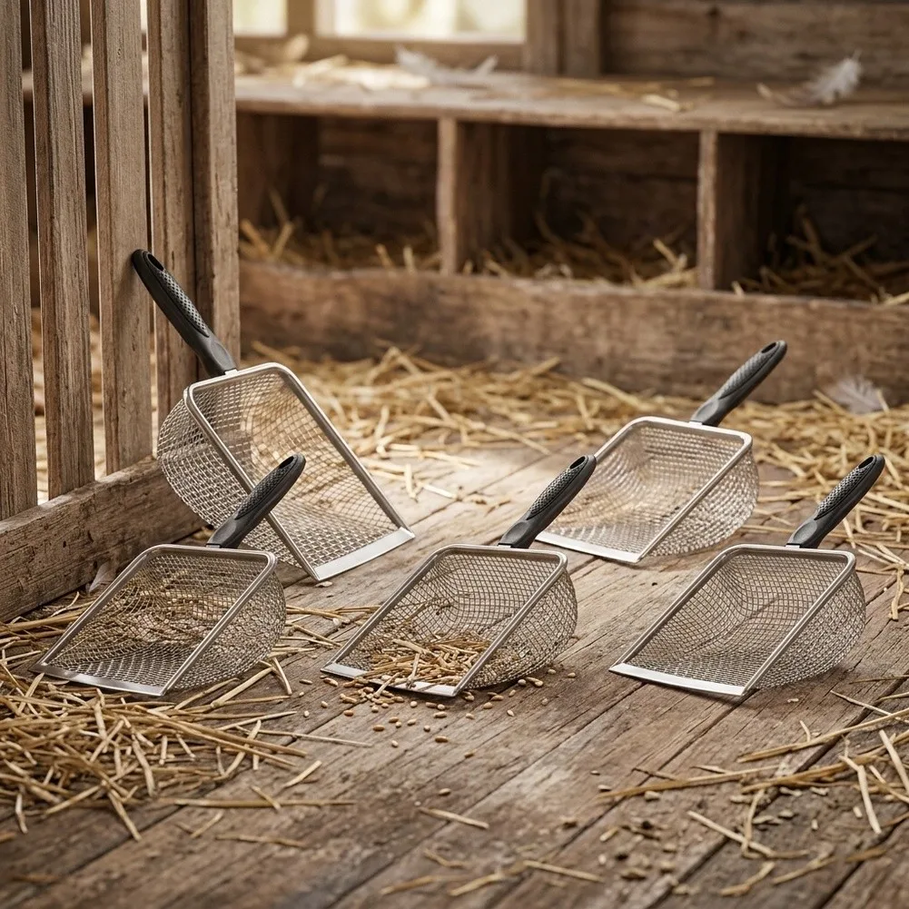 Stainless Steel Mesh Shovels 5 pcs for Efficient Sorting and For cleaning in Chicken Coops Pheasantries and Aviaries