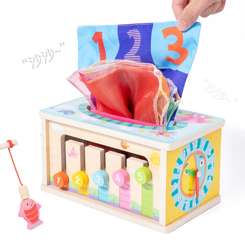Boîte de jeu de dessin en papier multifonctionnelle en bois, formation à la Concentration pour bébé, pêche, radis, traction, jouet éducatif pour l'éducation précoce