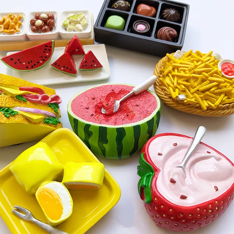 Handmade painted Strawberry Watermelon Fries Chocolate 3D Fridge Magnets Tourism Souvenirs Refrigerator Magnetic Stickers Gift