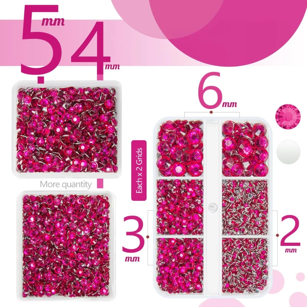 Hot Sale 5070PCS Rose Red Resin Crystal Rhinestones for Crafting 2mm 3mm 4mm 5mm 6mm Dark Hot Pink Flatback Stones Gems Diamonds DIY Crafts Nails Clothes Tumblers