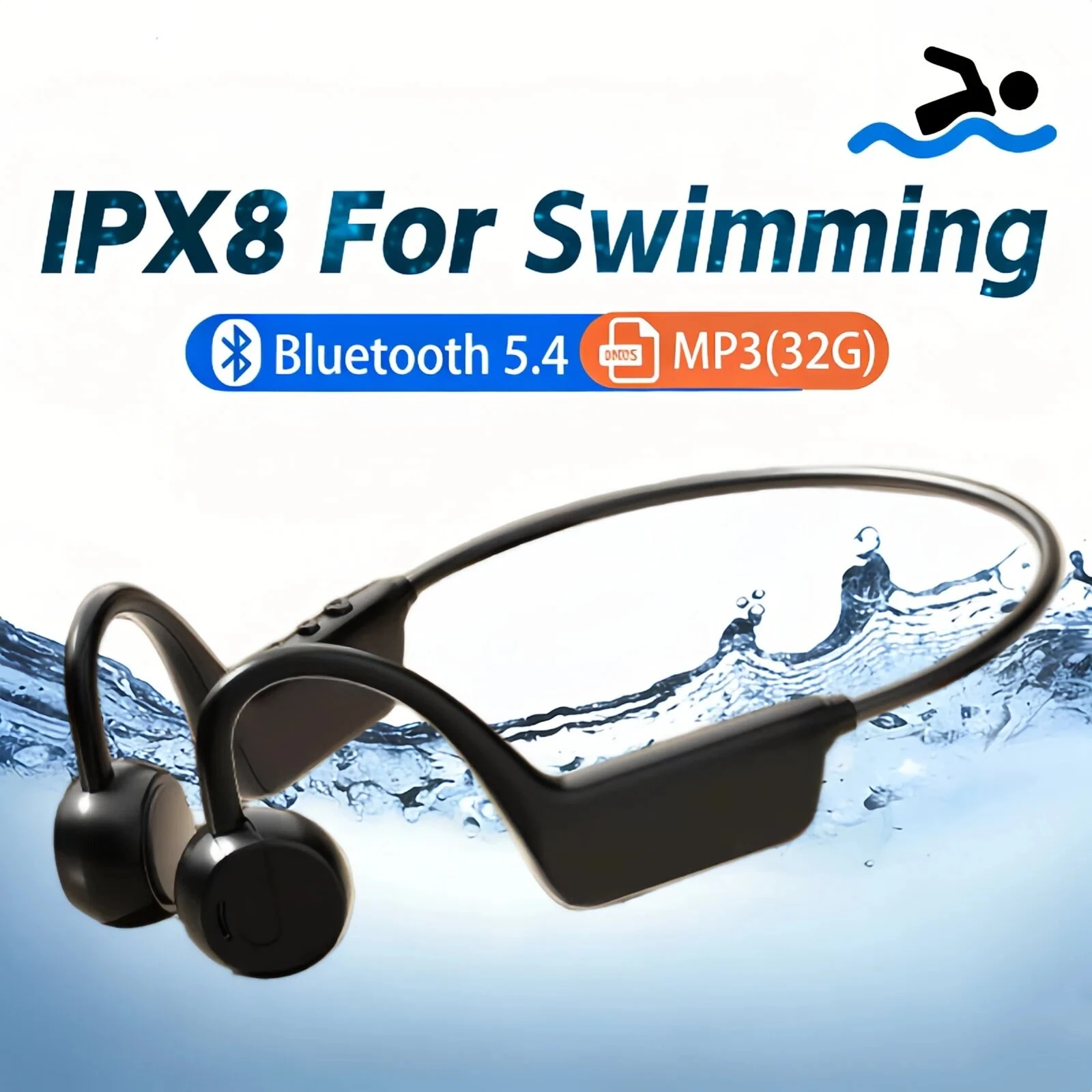 Bone Conduction Headset Wireless Swimming Sports Headphone IPX8 Bluetooth 5.4 With Mic Waterproof Exercise Fitness 2026
