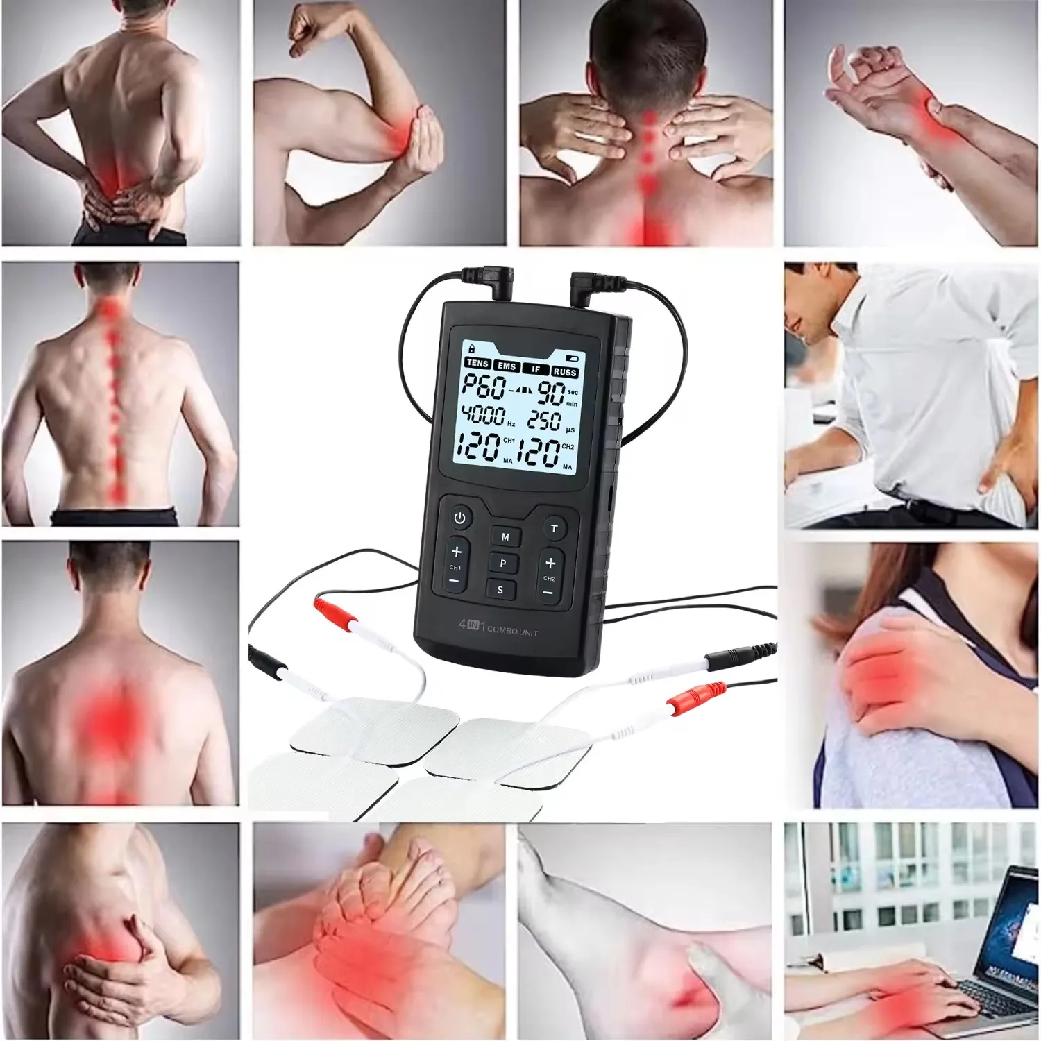 Estimulador muscular eléctrico, terapia de fisioterapia de alta frecuencia, dispositivo de masaje ajustable TENS, electroestimulador interferencial