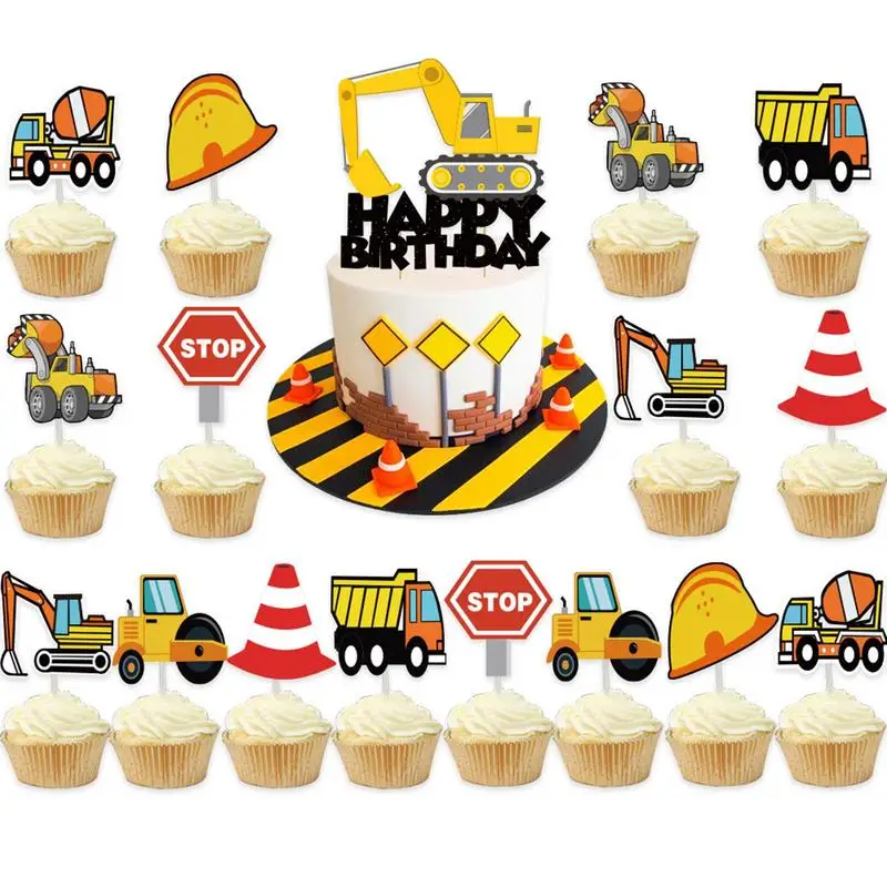 Construction Theme Birthday Party Dump Truck Party Decorations Banner Cake Toppers Balloons For Construction Birthday Themed image 5