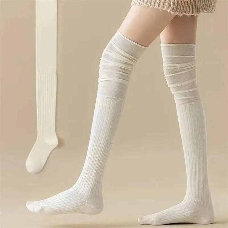 1/4 Paar Damen-Socken, einfarbig, gestreift, kniehohe Stiefel, hohe Elastizität, atmungsaktiv, Komfort, ganzjährig, lässig, lange Socken – Detail 7