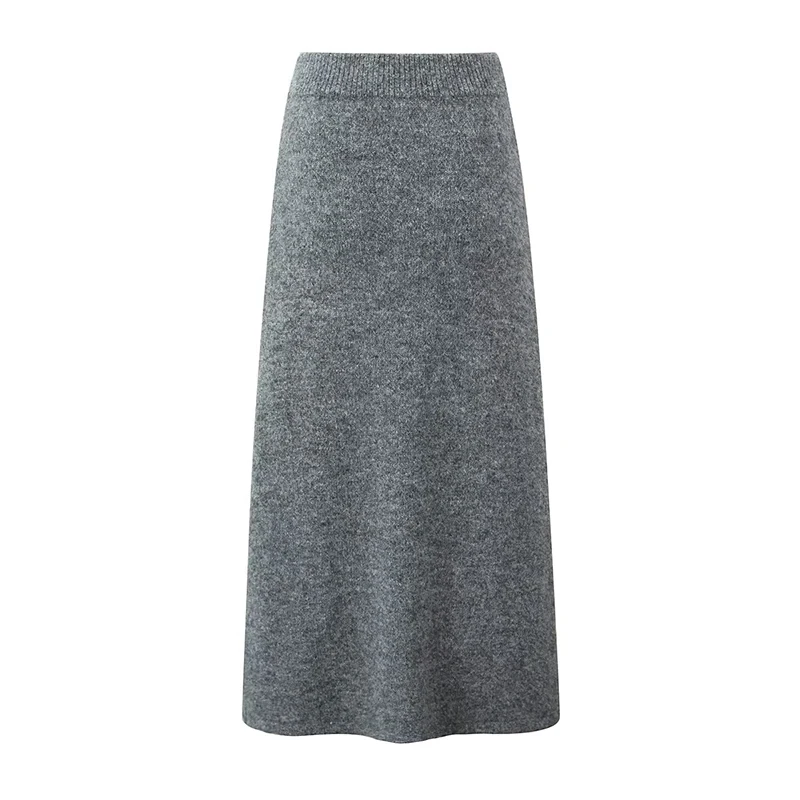 YENKYE Elegant Women Gray High Waist Knit Long Skirt Sexy Package Hip Female Autumn Winter Maxi Skirts