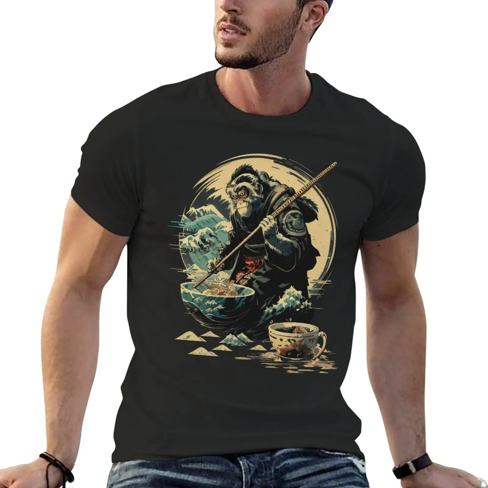 

Traditional Japanese Monkey Ramen - The Great Wave T-Shirt anime t shirts essential t shirt mens t shirt graphic