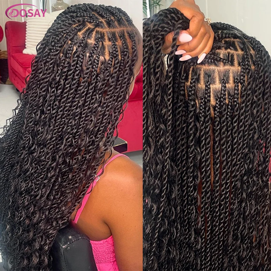 

Knotless Boho Twist Braided Wig Synthetic Full Lace Box Braided Wig With Curly Ends 32' Senegalese Island Twists For Black Women