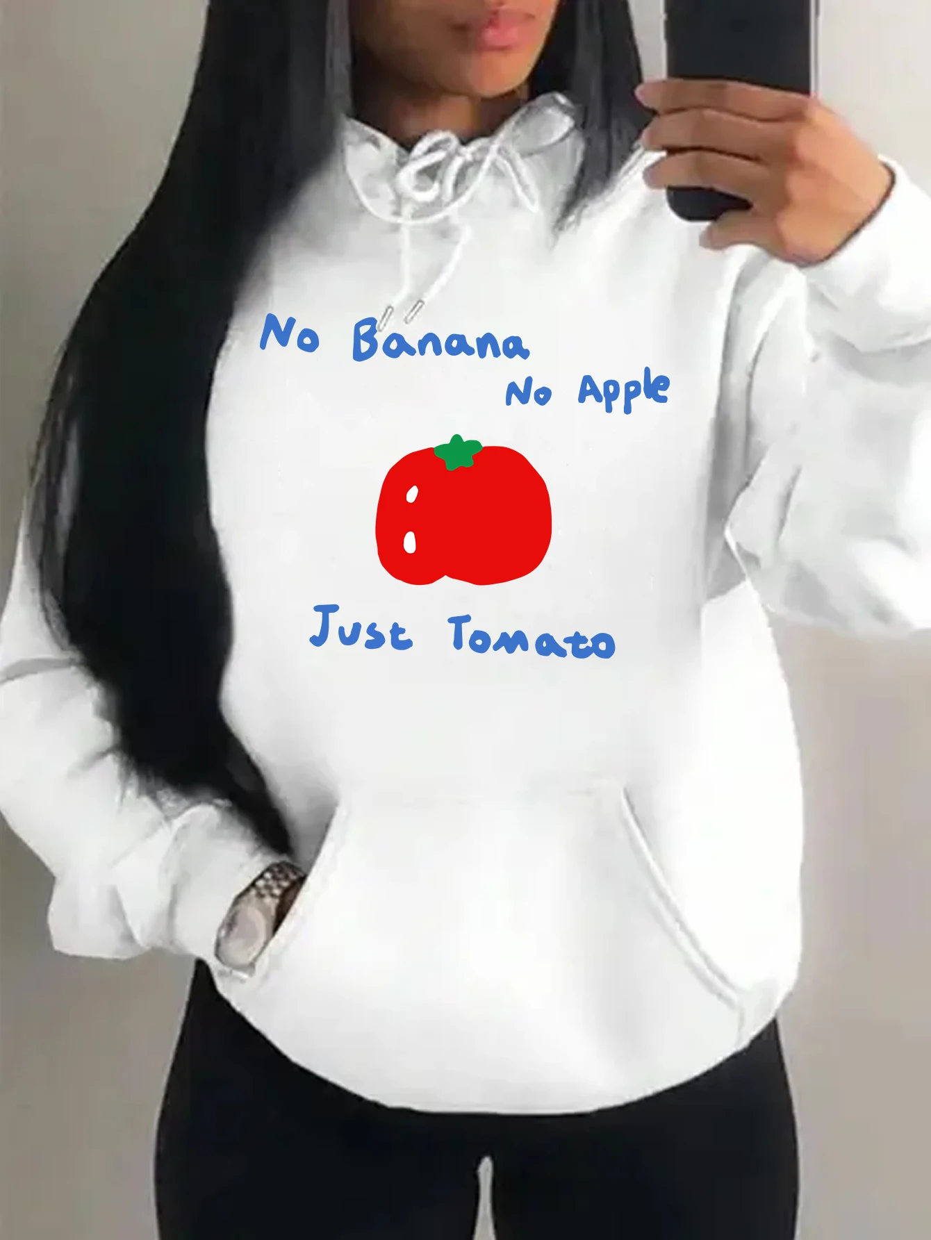 No Banana No Apple Just Tomato Design Print Hoody For Women Pocket Y2K Hoodie Autumn Multicolor Unisex Sportswear Fleece Top