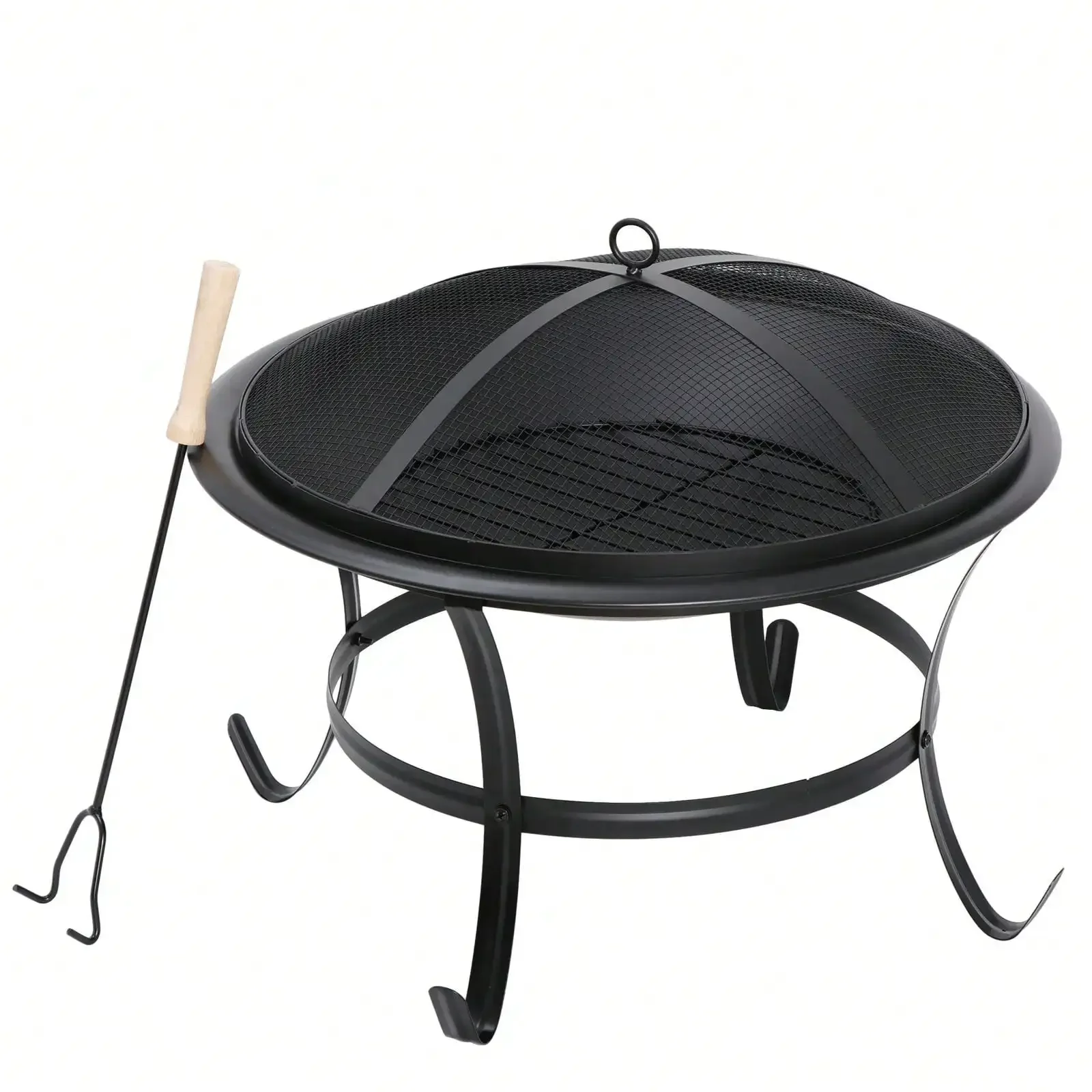 

22'' Outdoor Patio Steel Fire Pit Bowl BBQ Grill with Mesh Spark Screen Cover