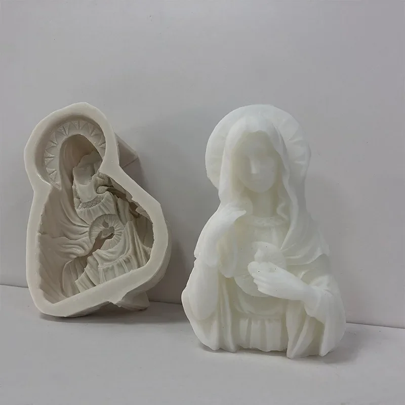 Large Size Virgin Mary Bust Sculpture Candle Silicone Mold DIY Abstract Madonna Statue Gypsum Candle Mould Religious Decor