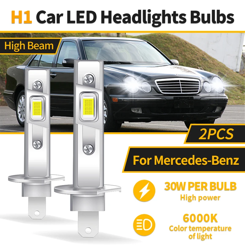 Canbus H1 LED Car Headlights 1:1 Mini Size LED White Bulb 6000K 9600LM Auto Lamp High Beam For Mercedes-Benz E-class 1996-2002