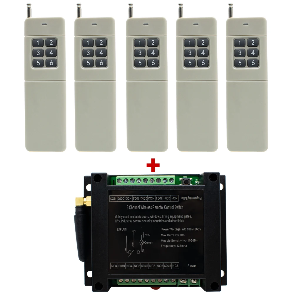 6CH Remote Control Switch 6 Channel Receiver With 433mhz RF For Electric Door, Windows, Lifting Equipment, Lifts, Industrial