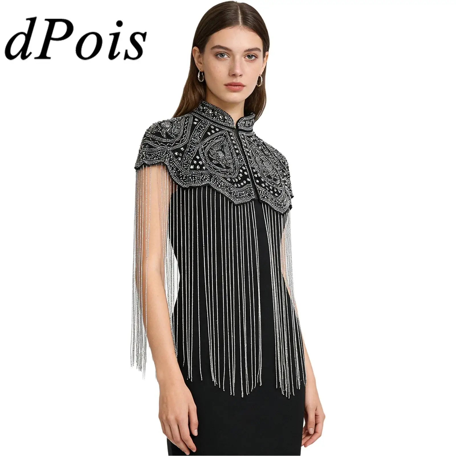 Women 1920s Shawl Wraps Long Fringed Shawl Sequin Beaded Tassel Evening Cape Flapper Wrap for Wedding Reception Special Events