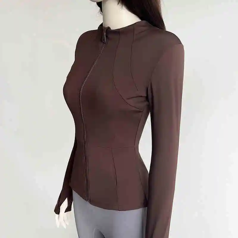 Popular Women Gym Yoga Jacket Running Zip Long Sleeve Workout Tops Lightweight Slim Fit  Jacket Running Sweatshirt