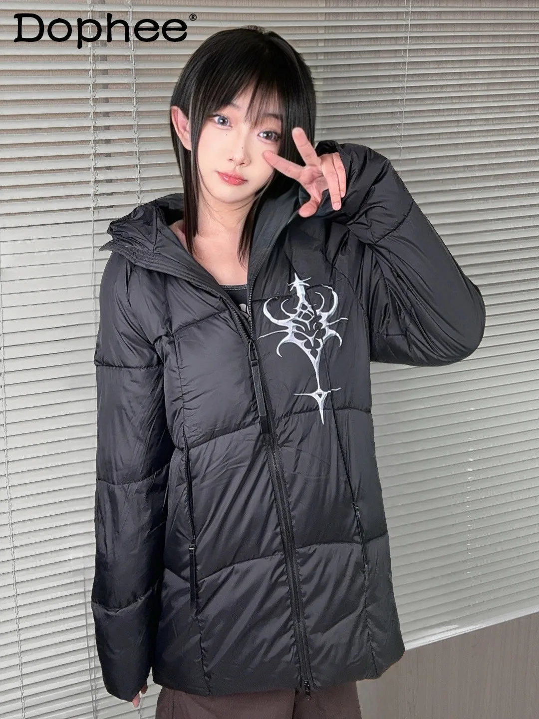 

Куртка в стиле Y2K, японский винтаж, готика, черная, хлопковая, осенне-зимняя, теплая, на молнии, с капюшоном, для стильных девушек