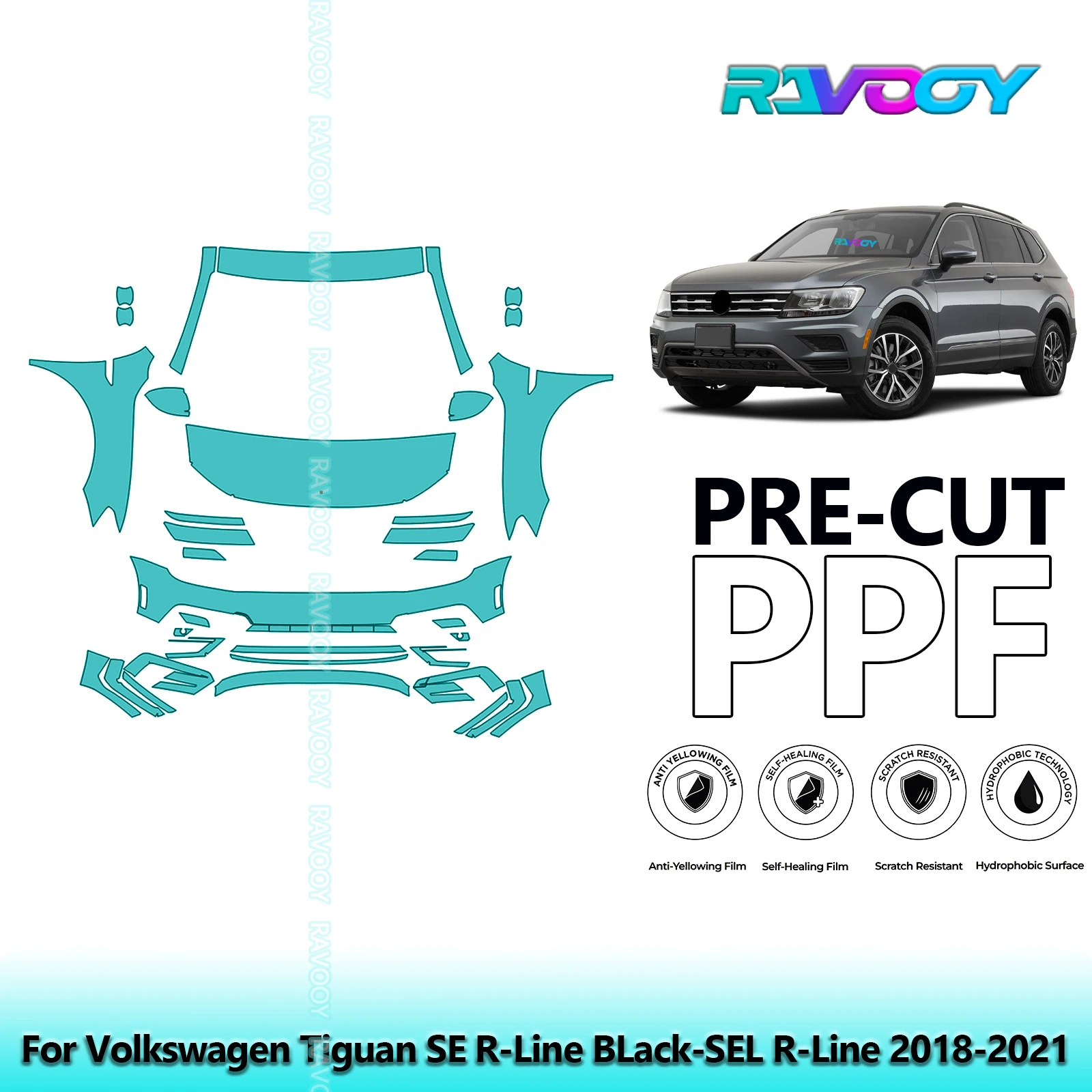 

Car Front Kit Clear Bra Precut PPF Paint Protection Film For Volkswagen Tiguan SE R-Line BLack-SEL R-Line 2018-2021