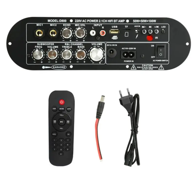 

A99E-D800 Плата цифрового усилителя Bluetooth 5.0, 2.1-канальный усилитель 50W+50W+100W Hifi для сабвуфера, аудиоусилитель для звуковых систем, вилка EU