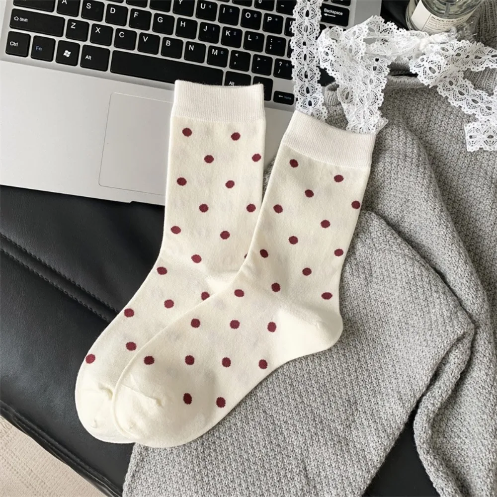 

New Harajuku Vintage Women Socks Cotton Knitted Long Socks Elastic Polka Dot Snow Boot Socks Autumn Winter