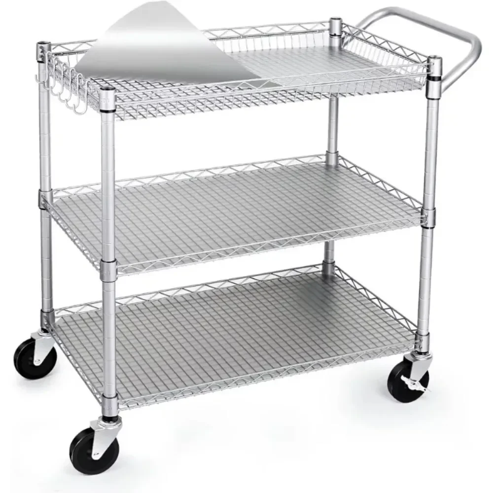 

Hotel Trolley, 990Lbs Capacity Heavy Duty Rolling Utility Cart, Rolling Carts with Wheels & Handle Bar & Shelf Liner