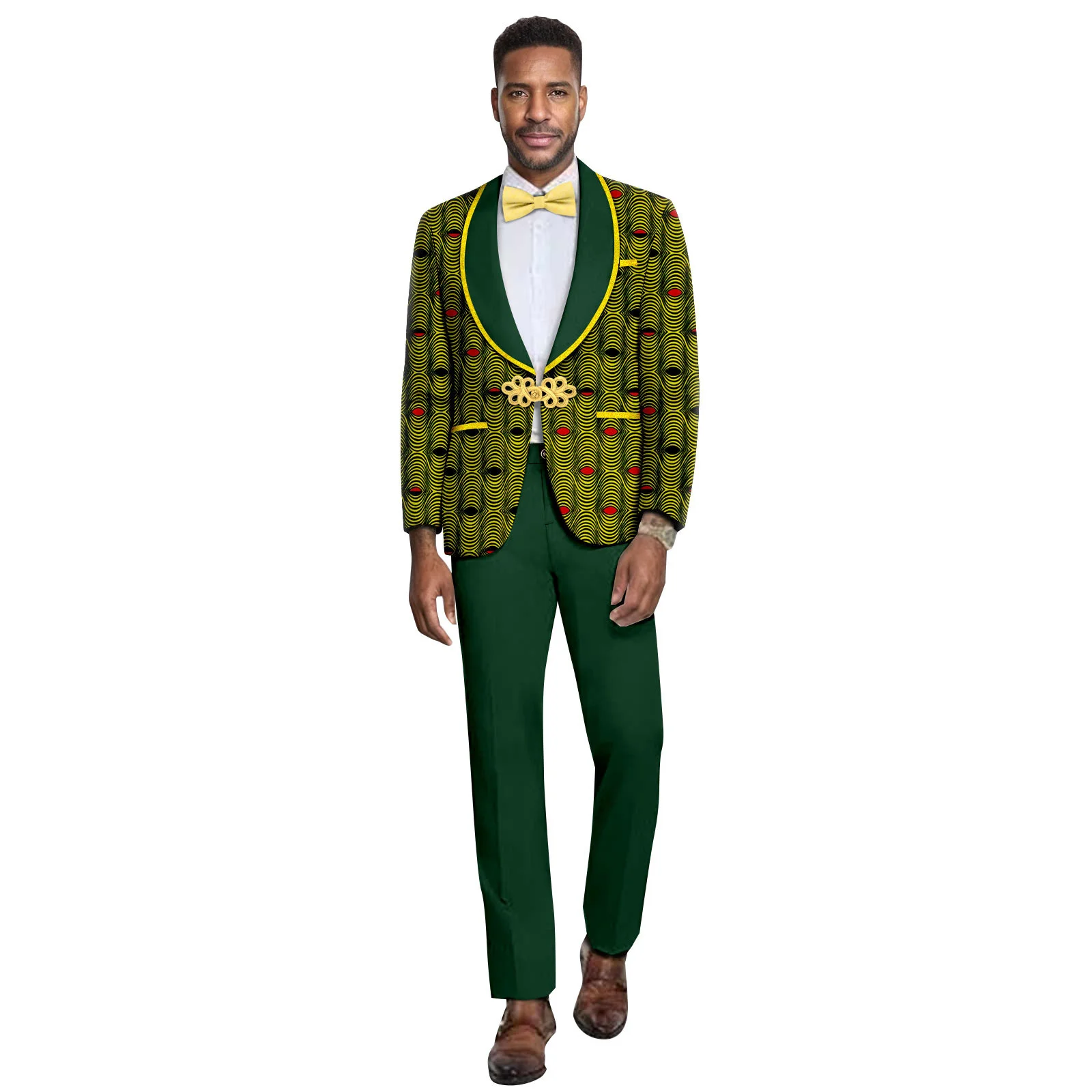 

Men's Suit African Style 2 Piece Button Formal Single Breasted Blazer Wedding Elegant Set Men Groom Tuxedo Party Pants Blazer