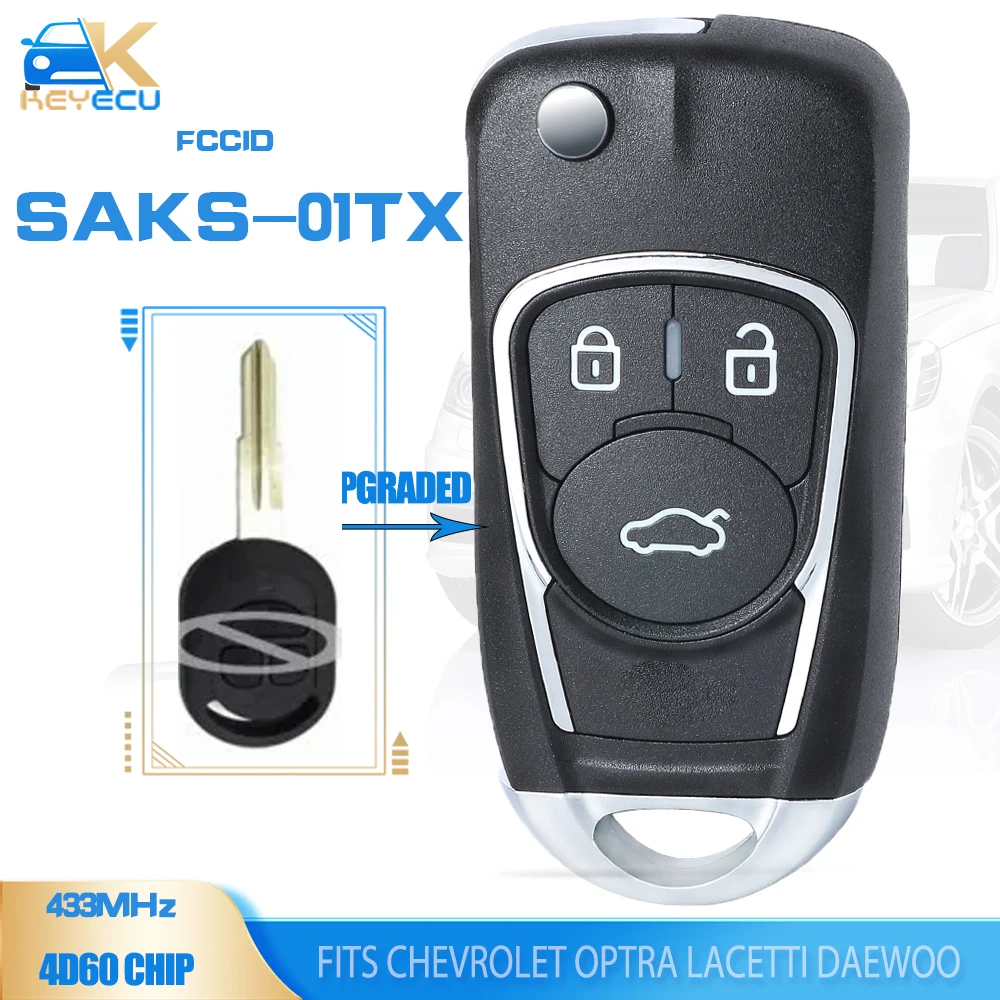 

KEYECU Upgraded 433.92MHz 4D60 Flip Remote Key Fob for Chevrolet Optra Lacetti Daewoo Nubira for Holden/Ravon SAKS-01TX