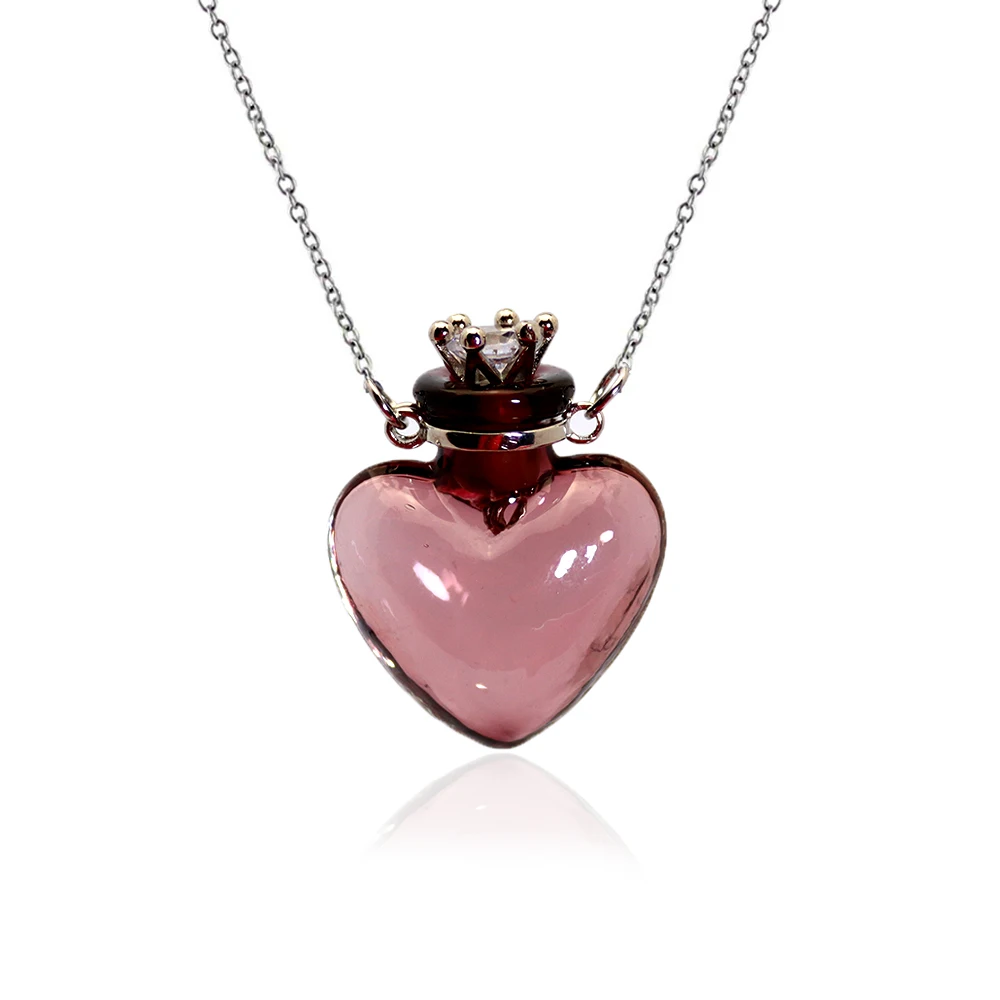 1PC Colorful Heart Vial Perfume Bottle Necklaces Stainless Steel Chain Make A Wish Diffuser Pendants