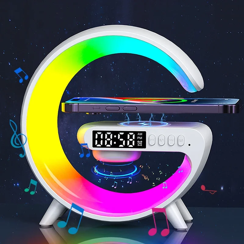 Opansten Multifunction Wireless Charger Pad Stand Speaker TF RGB Night Light Fast Charging Station for iPhone 15 14 13 Samsung image 2