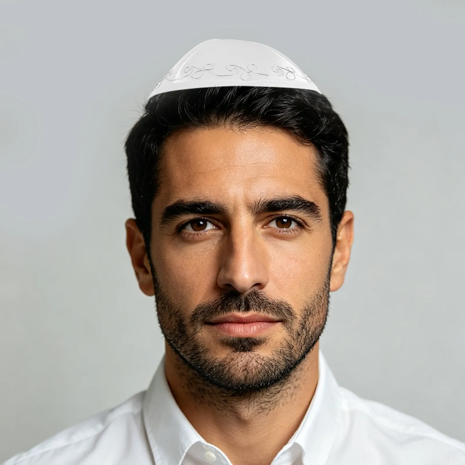 Yemenite Kippah White Polyester Knitted Yarmulke Cap Men Jewish Skullcap Prayer Hat Ceremony Festival Wedding Party Religious