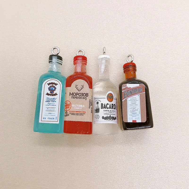 10pcs Mini Alcoholic Drink Bottle Resin Charms Popular Wine Bottles Pendant For Earring Keychain Diy Cute Jewelry Making