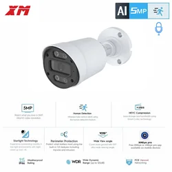 XM 5MP Ultra H.265 POE IP Camera XMeye APP AI Human Face Detection with Audio Outdoor Bullet Surveillance Camera