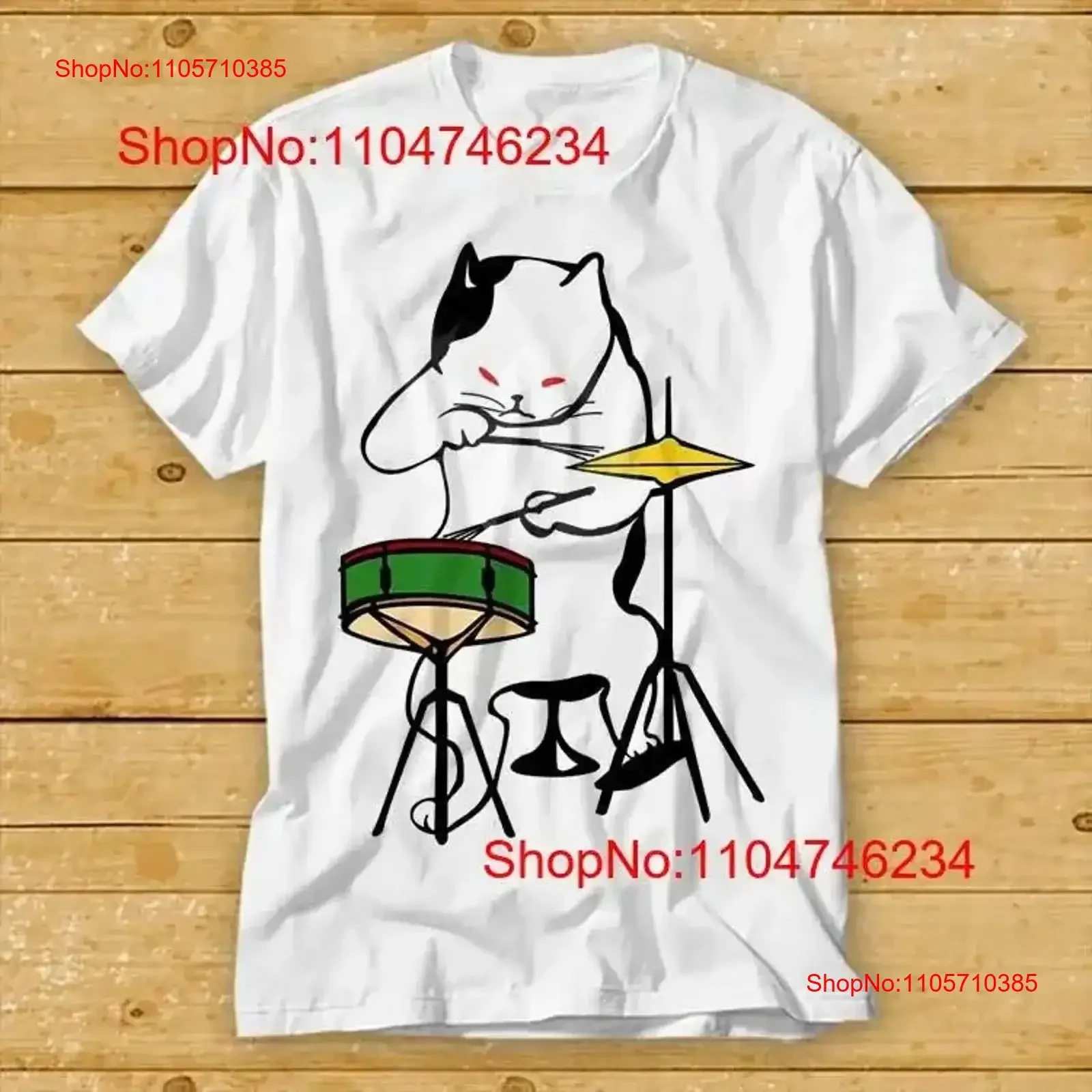 Cat Playing Drums T Shirt Red Eyes Vicious Kitten Music Funny Limited 2188 vintage Washed Versatile designer clothes streetwear