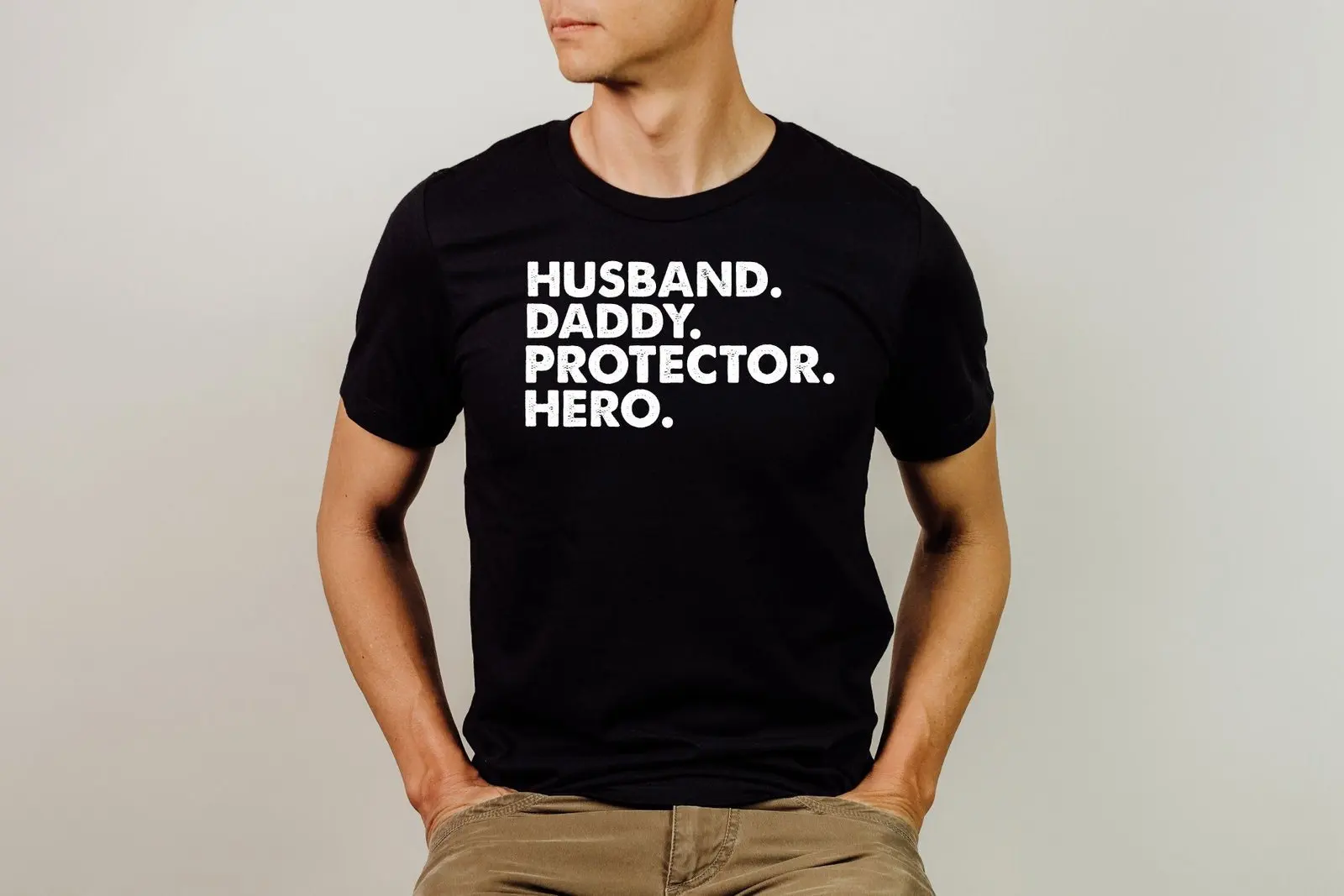 Husband Daddy Protector Hero T Shirt Dad Fathers Day Legend Grandpa Wife to