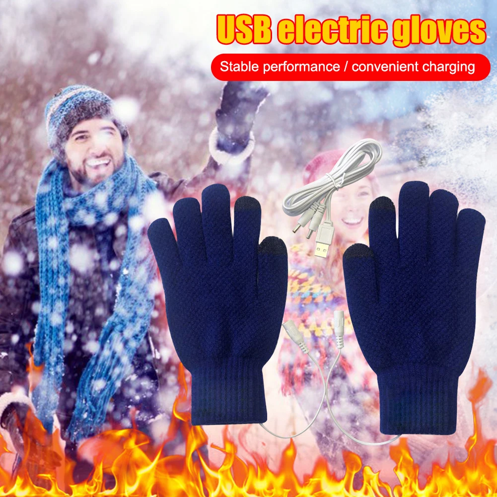 Electric Heated Gloves USB Rechargeable Knitting Full Finger Mittens Windproof USB Portable Constant Temperature Hand Warmer