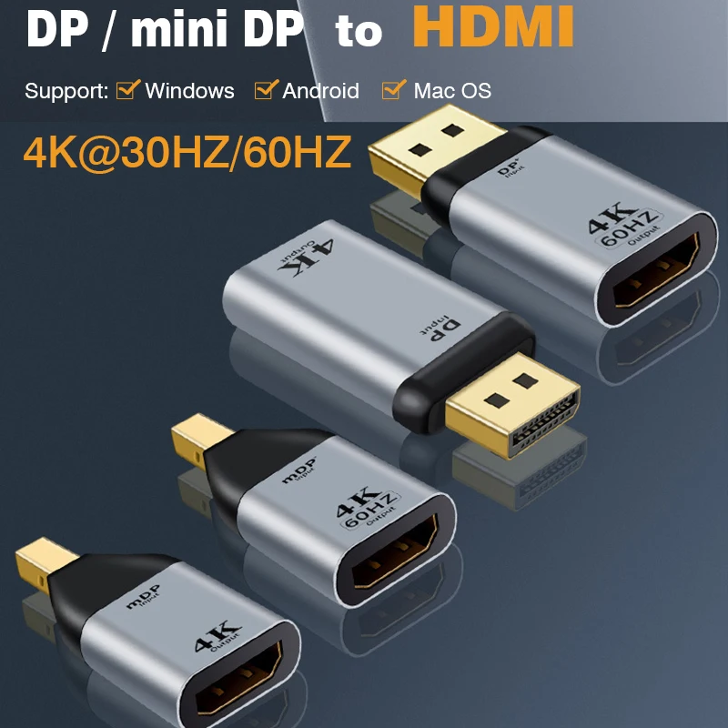 PC 노트북 프로젝터 모니터용 미니 DP 1.2 HDMI 2.0 비디오 어댑터, 디스플레이 포트 어댑터, DP1.4 to HDMI2.1 케이블, 4K @ 60Hz, 8K @ 60Hz