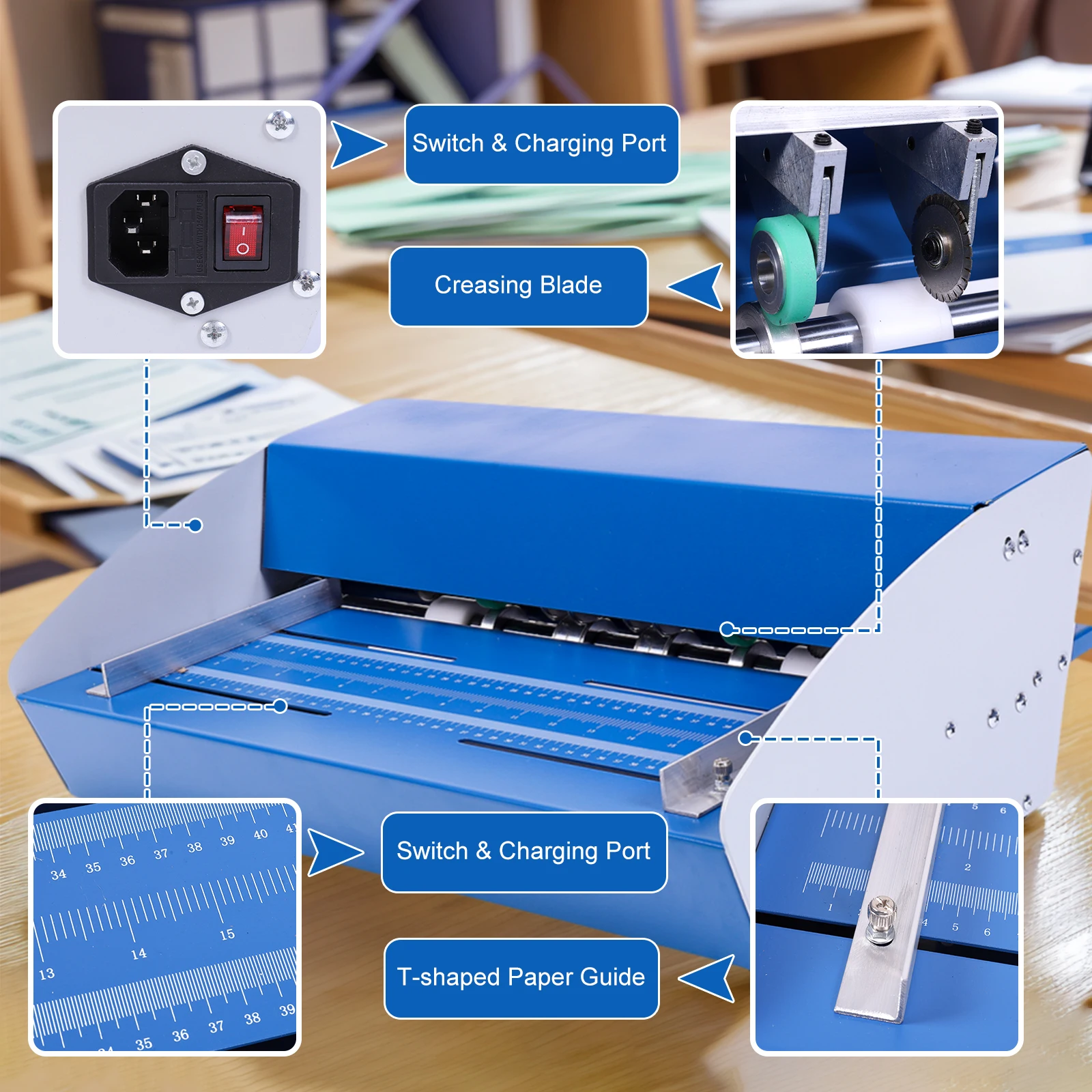 460 millimetri 20 Pollici 110 V Combo Elettrico Creaser Punteatore Perforatore Carta Cordonatura Perforazione Cordonatrice Automatica per Foto