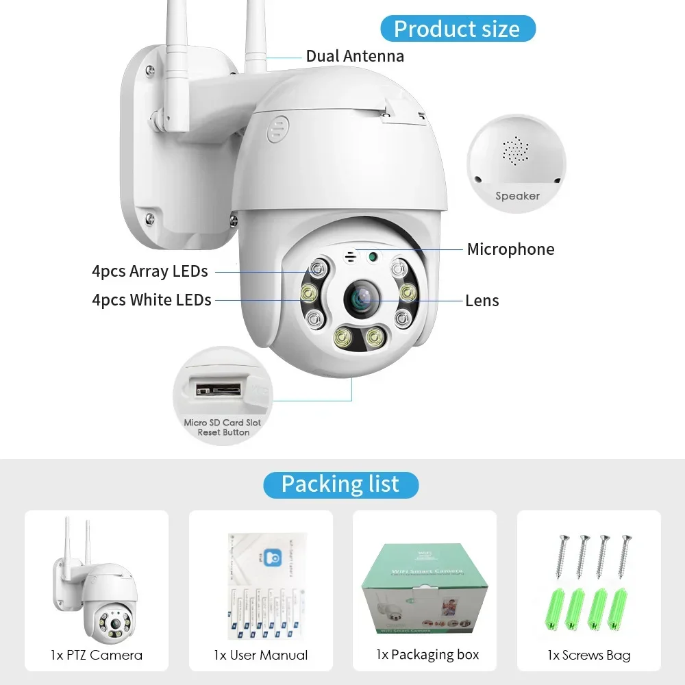 Imagem -06 - Câmera Ptz sem Fio hd Cor Visão Noturna Wifi Câmera ip ao ar Livre ai Rastreamento Automático Cctv Vigilância Cam Monitor de Segurança 8mp 4k