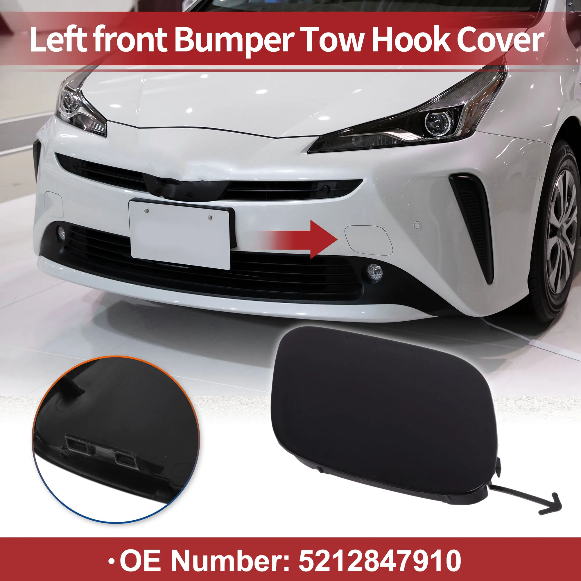 UXCELL Left Front Car Tow Hook Cover Cap for Toyota Prius 2019-2022 No.5212847910 1 Pc